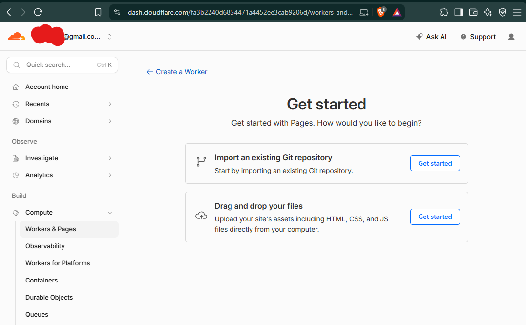 Cloudflare Create application, onglet Pages